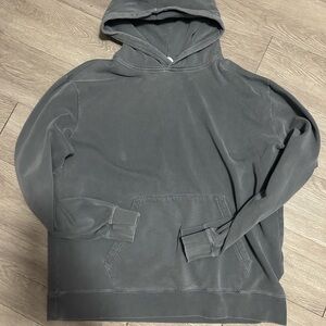 Men's Washed Dark Gray Hooded Pullover Sweatshirt